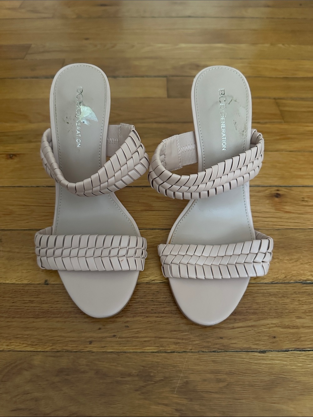 BCBGeneration Braided Double-Strap Slide Sandals in Blush Pink
